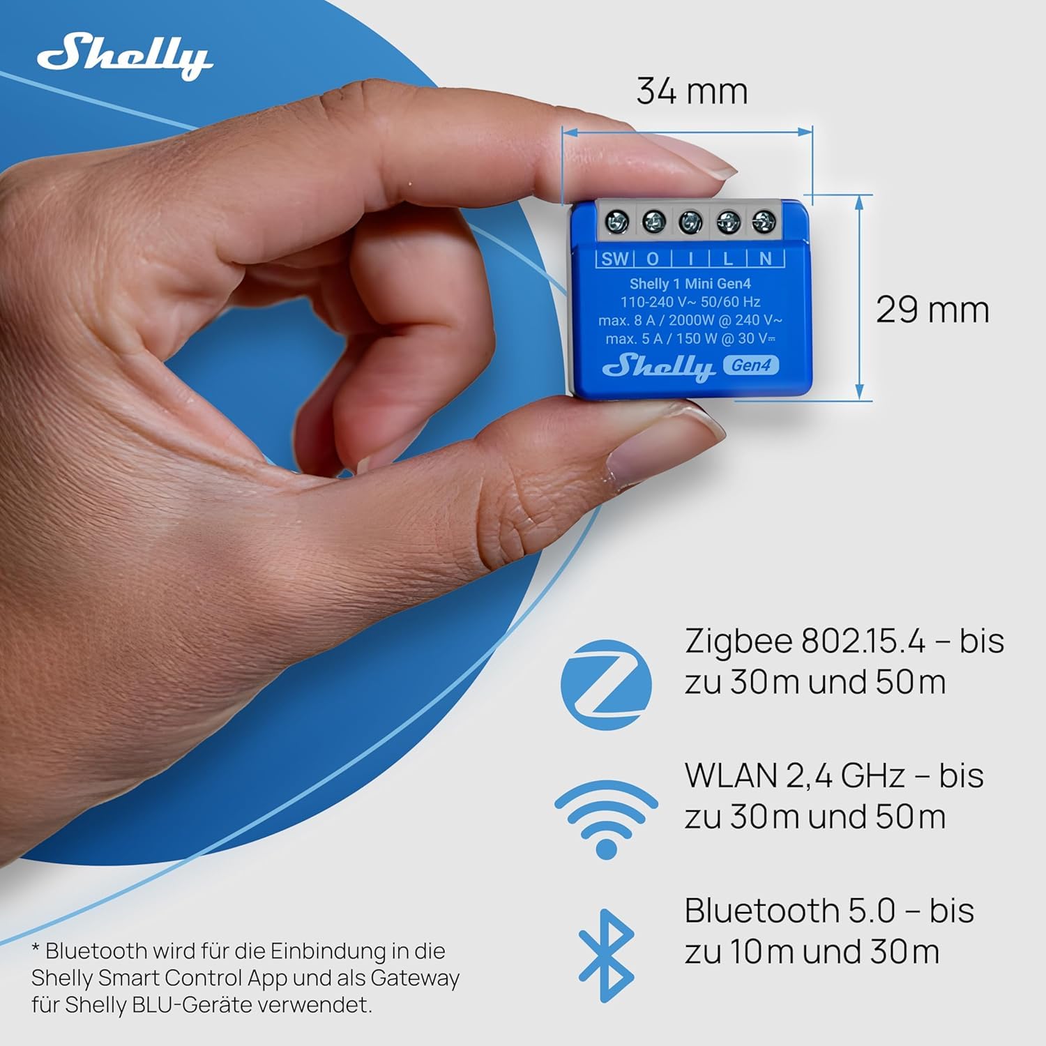 Shelly 1 Mini Gen4, paquete de 4, interruptor de relé inteligente WiFi, 1 canal, 8A, contacto sin potencial, automatización del hogar, control remoto, no se requiere hub, Alexa, Google Home, Apple