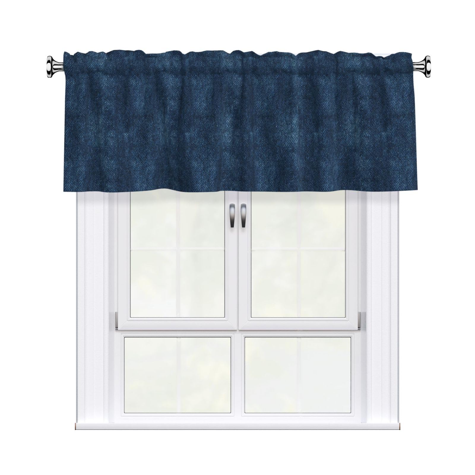Woshuwo Jeans Fabric Valances For Windows Rod Pocket Window Treatment Short Curtains For Kitchen Living Room Bedroom Decor 54x18in