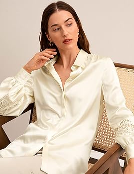 LILYSILKリラックスフィット22匁長袖シルク100%シャツ　ホワイト　白 Amazon | [LilySilk] 100% シルクシャツレディースオーバー