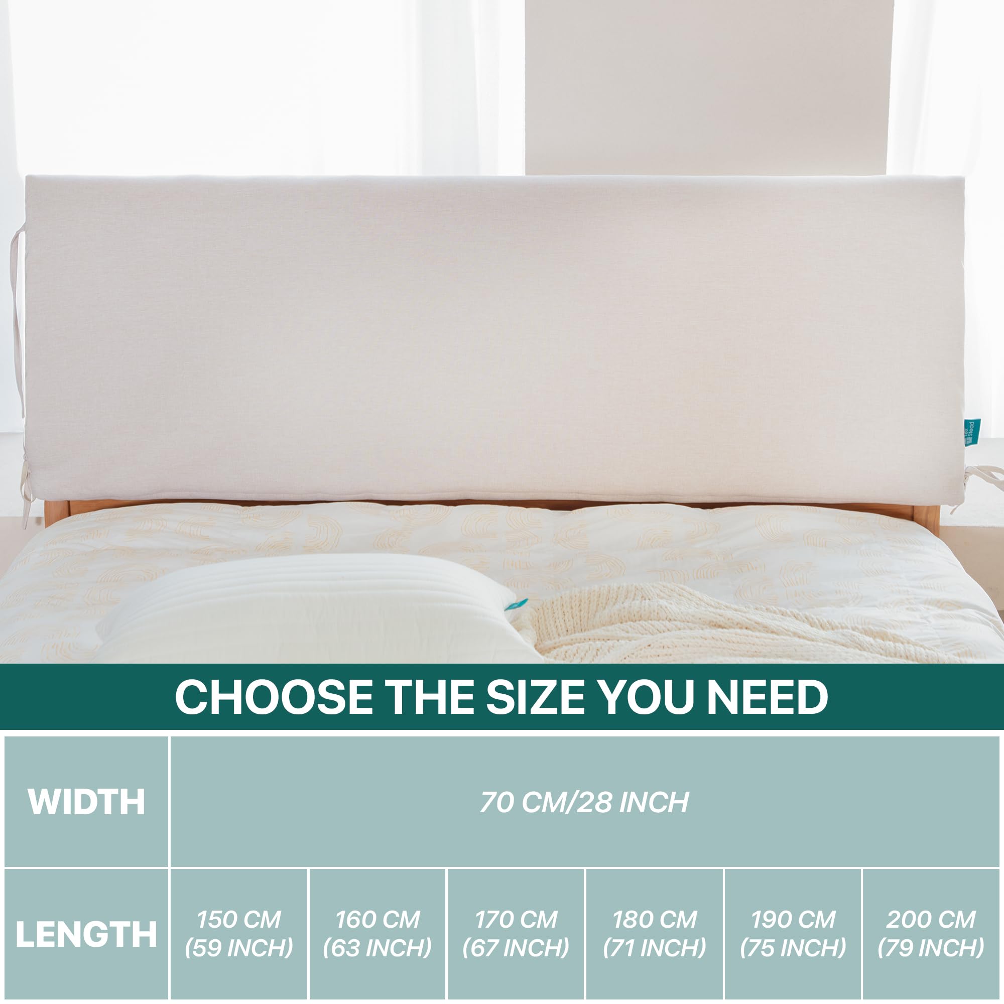 Samt Bettkopfteil Bezug & Betthussen Set mit Bindebändern für Bett, Staubdicht Betthaupt Bezug mit Bindebändern, Rundumschutz für Holz/Leder Bett, Waschbar Beige, 170cm