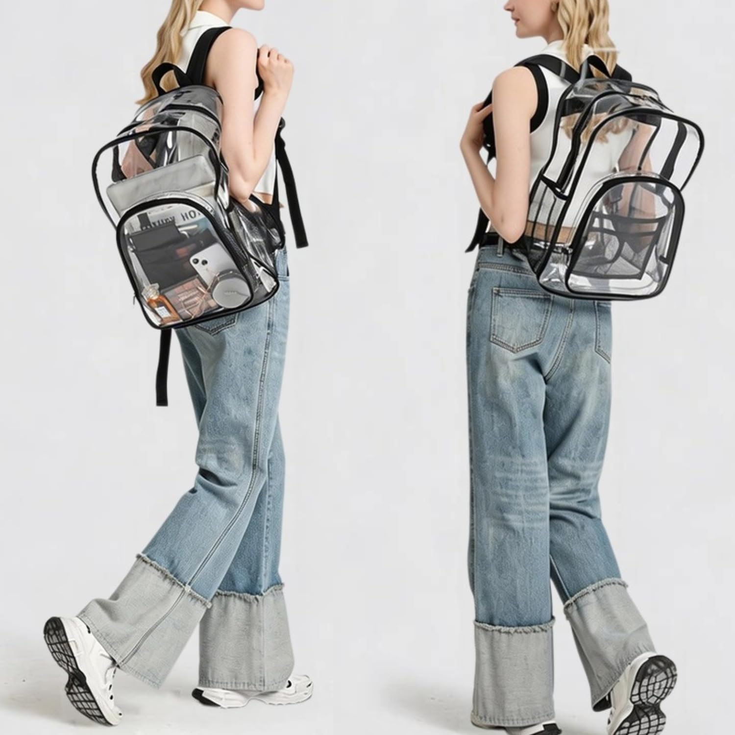 Sac a Dos Transparent,Sac Impermeable Sac à Main Unisexe Sac à Dos D'école PVC,Sac de Sport Transparent pour Travail Collège les Voyages