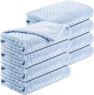 8 Pcs Baby Blanket Cozy Throw Blankets Fuzzy Baby Fleece Blankets Fluffy Warm Baby Crib Blanket for Unisex Newborn Infant Toddler Stroller Nursery Soft Receiving Swaddling Blankets, 24 x 32'' (Blue)