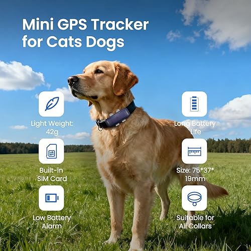 Miniatura 5 de Rastreador de perros con GPS para gatos, impermeable, ligero, mini rastreador con alertas de escape de ubicación en tiempo real, iOS y Android, se