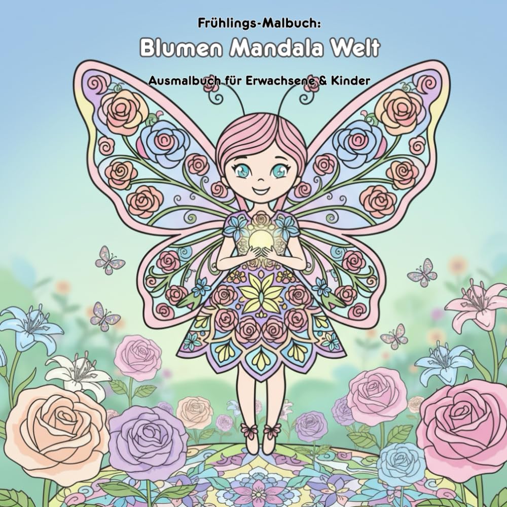 Blumen Mandala Welt: Malbuch mit Geschichte für Kinder: Für Kinder & Erwachsene: 36 detailreiche Blumen-Mandala-Ausmalbilder (21.59 x 21.59 cm) – ... Schmetterlingsmuster für kreative Stunden.