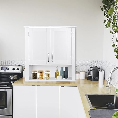 Miniatura 8 de ZenStyle Armario de pared de baño sobre el inodoro, botiquín blanco con 2 puertas y estantes interiores ajustables, para baño, sala de estar