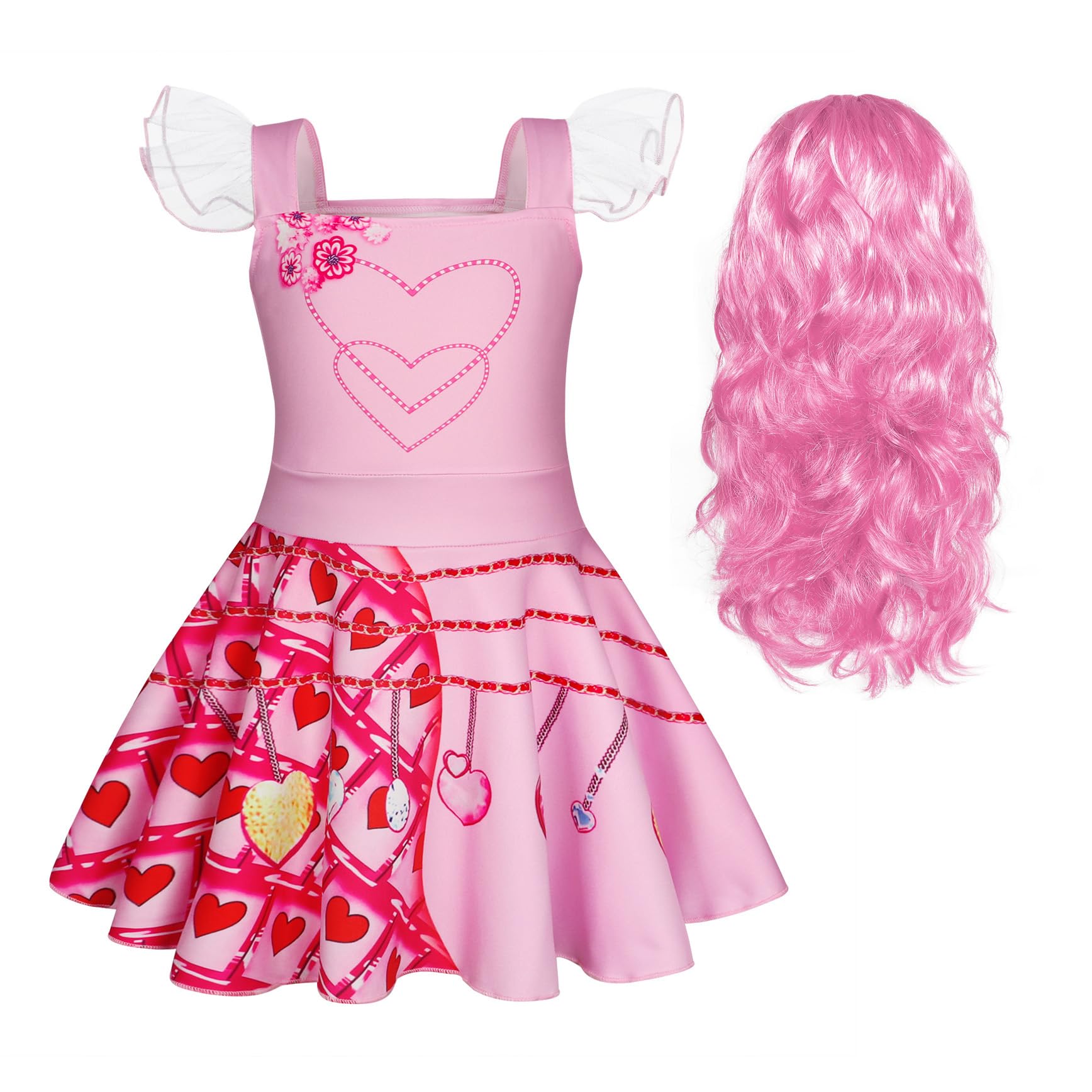 Berich Princess Pink Costume Girls Dressing up Kids Halloween Role Play Outfits World Book Day Dress up 3D Print Princess Costume 3-4 Years,120