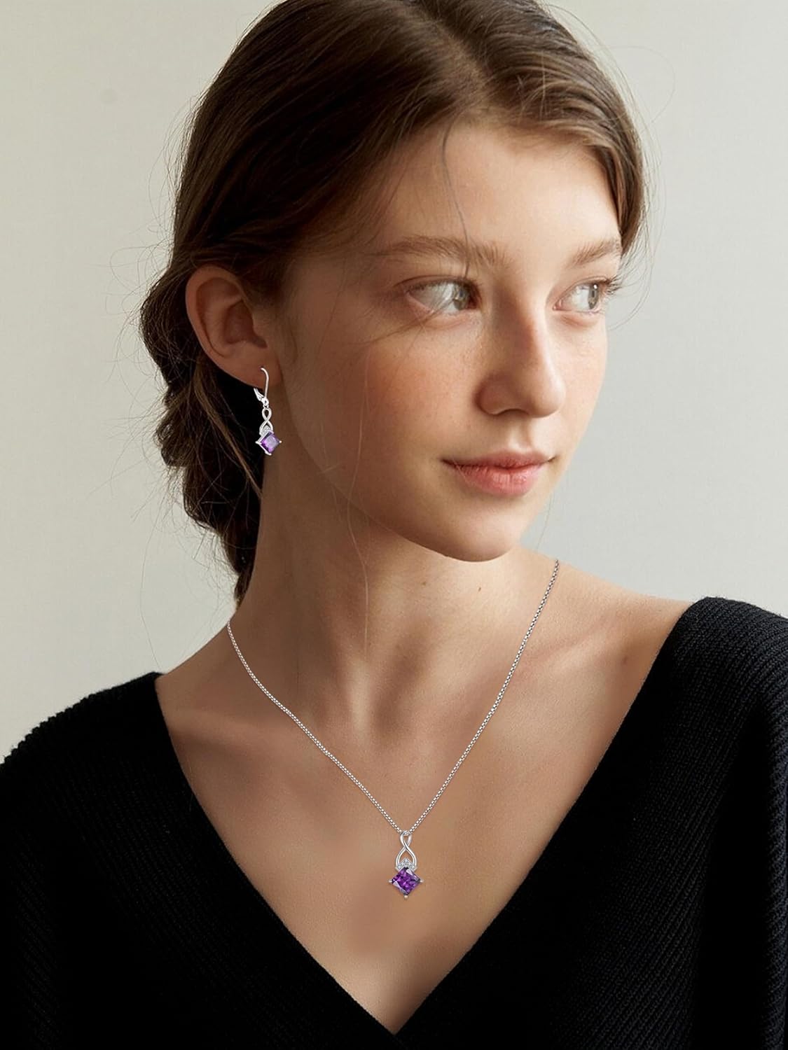 Infinity Necklace 925 Sterling Silver Princess Cut Pendant Birthstone Jewelry for Women - Image 3