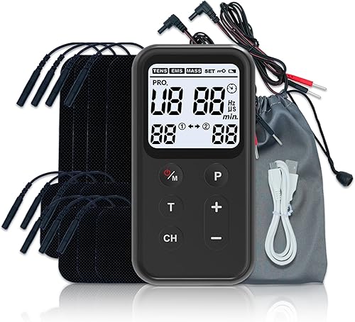 Unidad TENS, estimulador muscular para alivio del dolor, recargable, doble canal electórnico pulso, máquina masajeador EMS y TENS con 10