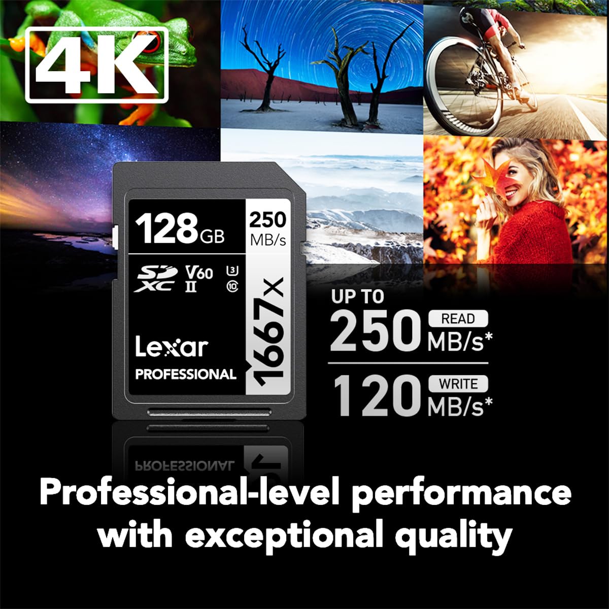 Lexar 128GB (2-Pack) Professional 1667x SD Card, UHS-II, C10, U3, V60, Full HD, 4K, Up To 250MB/s Read SDXC Memory Card, for Professional Photographer, Videographer, Enthusiast (LSD128CBNA16672): 2-PACK 250MB/s 128GB