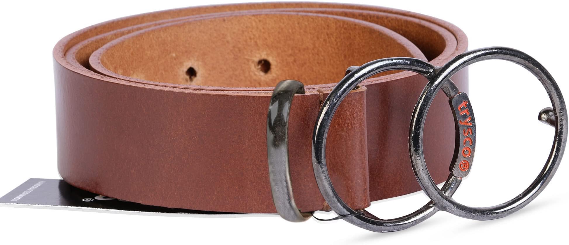 trysco® Genuine Leather Double Ring Buckle Belt for Girls & Women (WIDTH 33MM) ( WAIST SIZE- 26"- 36") ( 3 COLOURS)