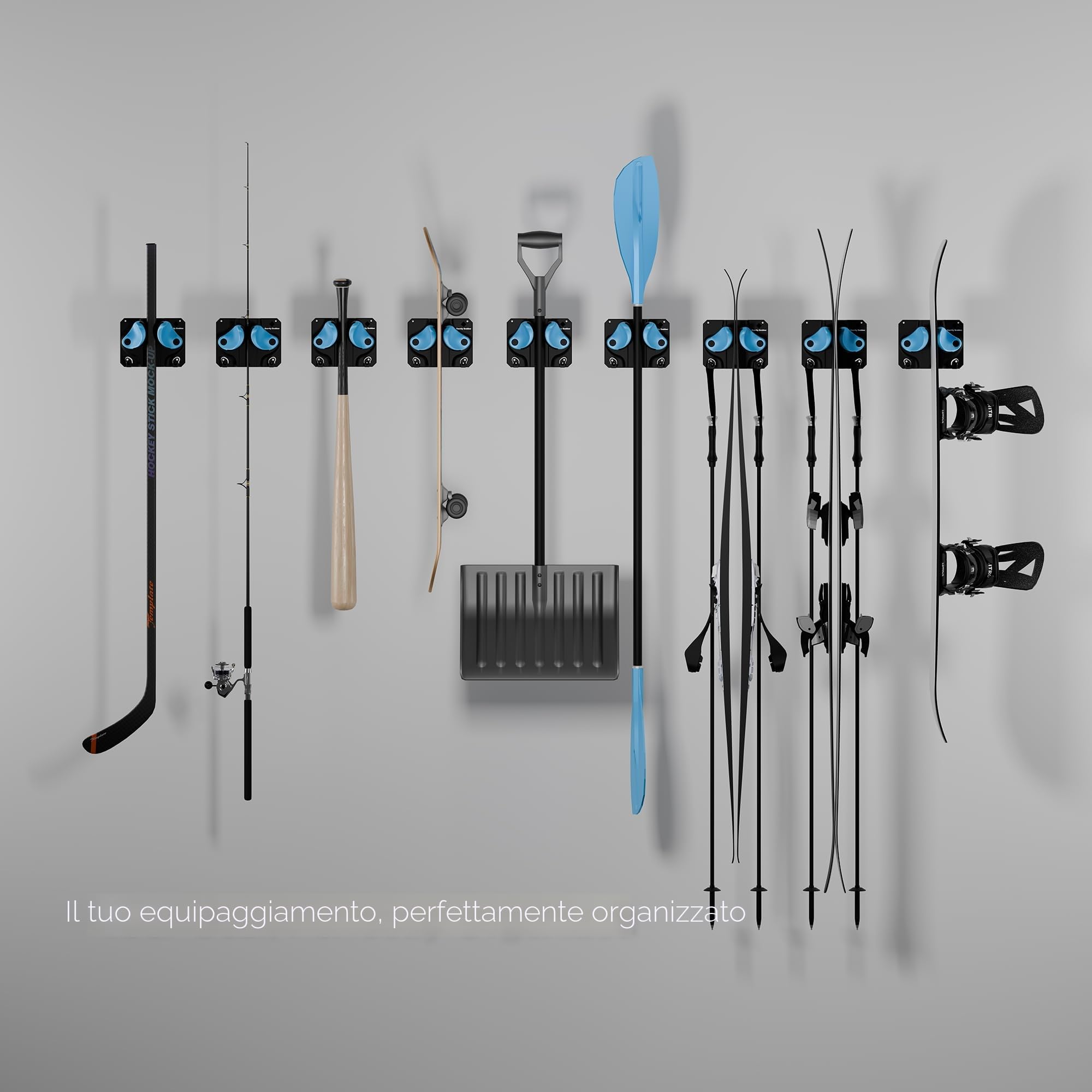 Gravity Grabber Supporto da Parete per Sci e Snowboard - per Tutti i Tipi di Sci e Snowboard - Salva Rocker, Punte e Code dai Danni - 1x - Ciano