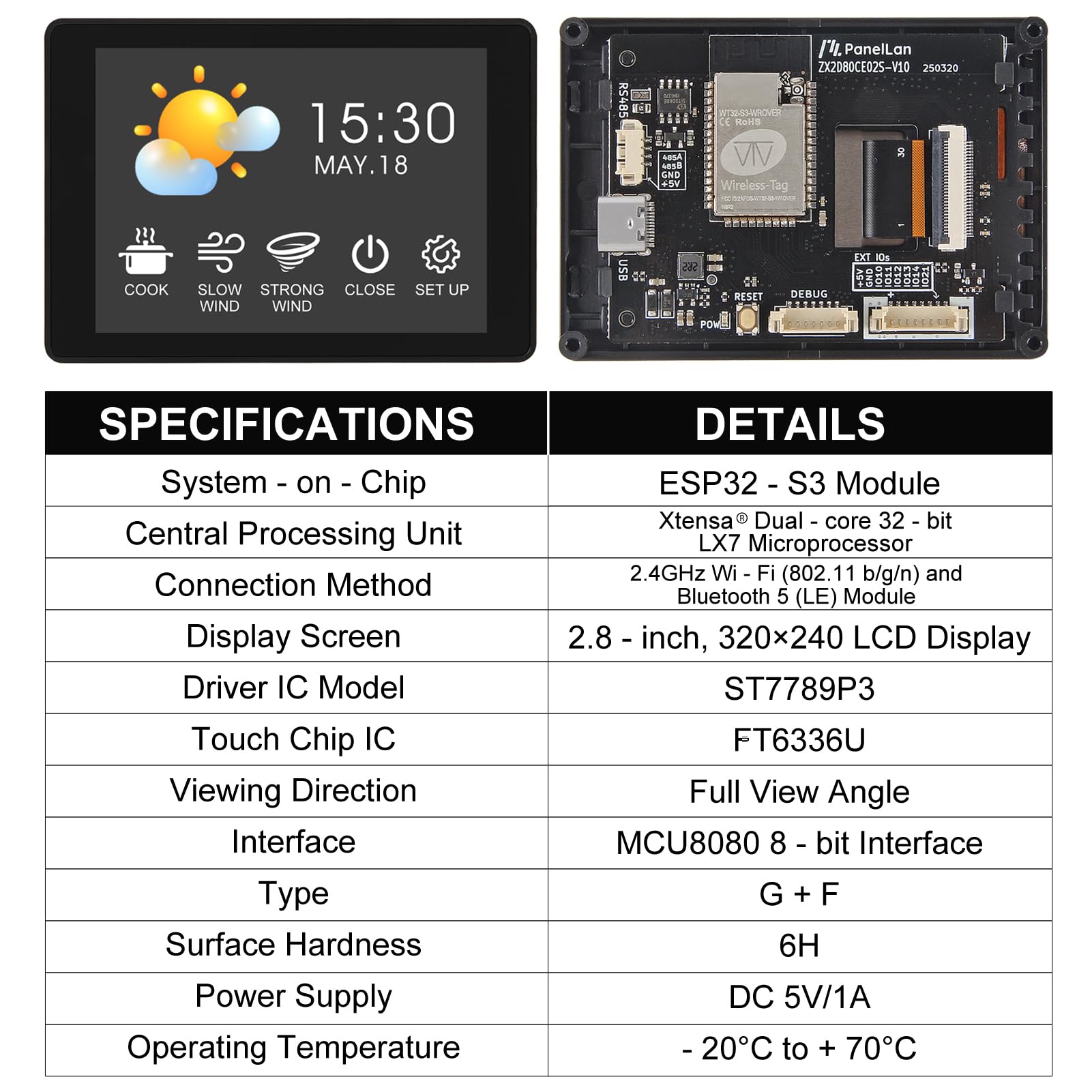 Modulo touchscreen ESP32-S3 da 2,8 pollici, Esp32 S3 2,8 pollici 240x320 IPS LCD EPS32 Display con WiFi Bluetooth touch screen capacitivo per Arduino
