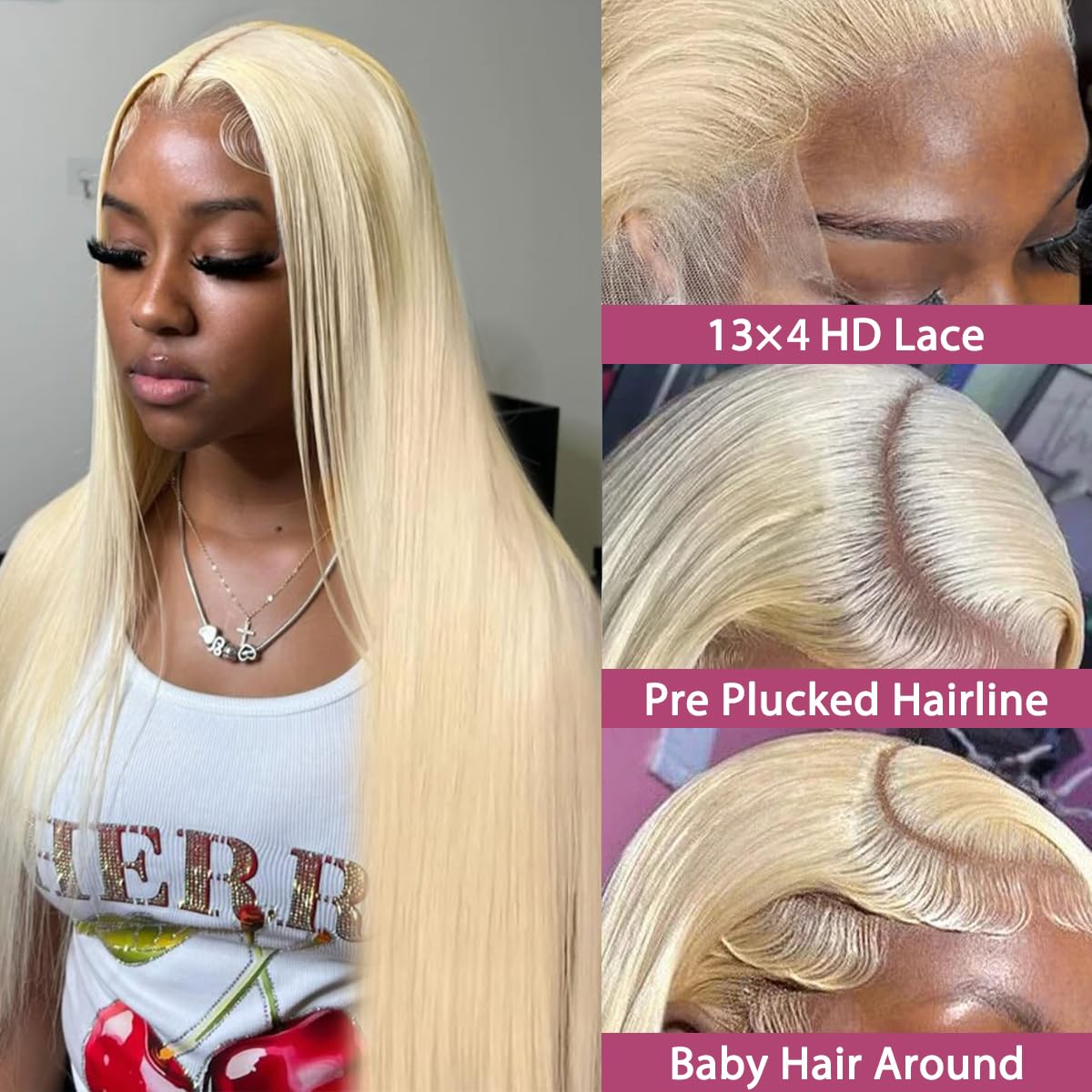 24 Inch 613 Lace Front Wig Human Hair 200 Density 613 13x4 Lace Front Wig Human Hair Straight Blonde Wig Human Hair 613 Hd Lace Frontal Wig 13x4 Pre Plucked With BabyHair