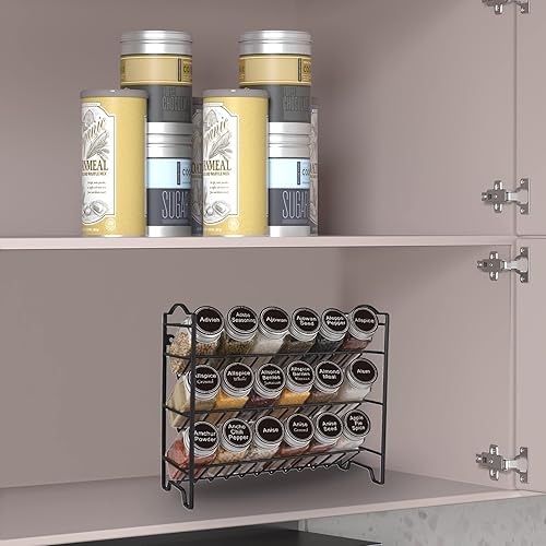 Miniatura 2 de SWOMMOLY Spice Rack Organizer with 18 Empty Square Spice Jars, 396 Spice Labels with Chalk Marker and Funnel Complete Set, Spice Organizer for