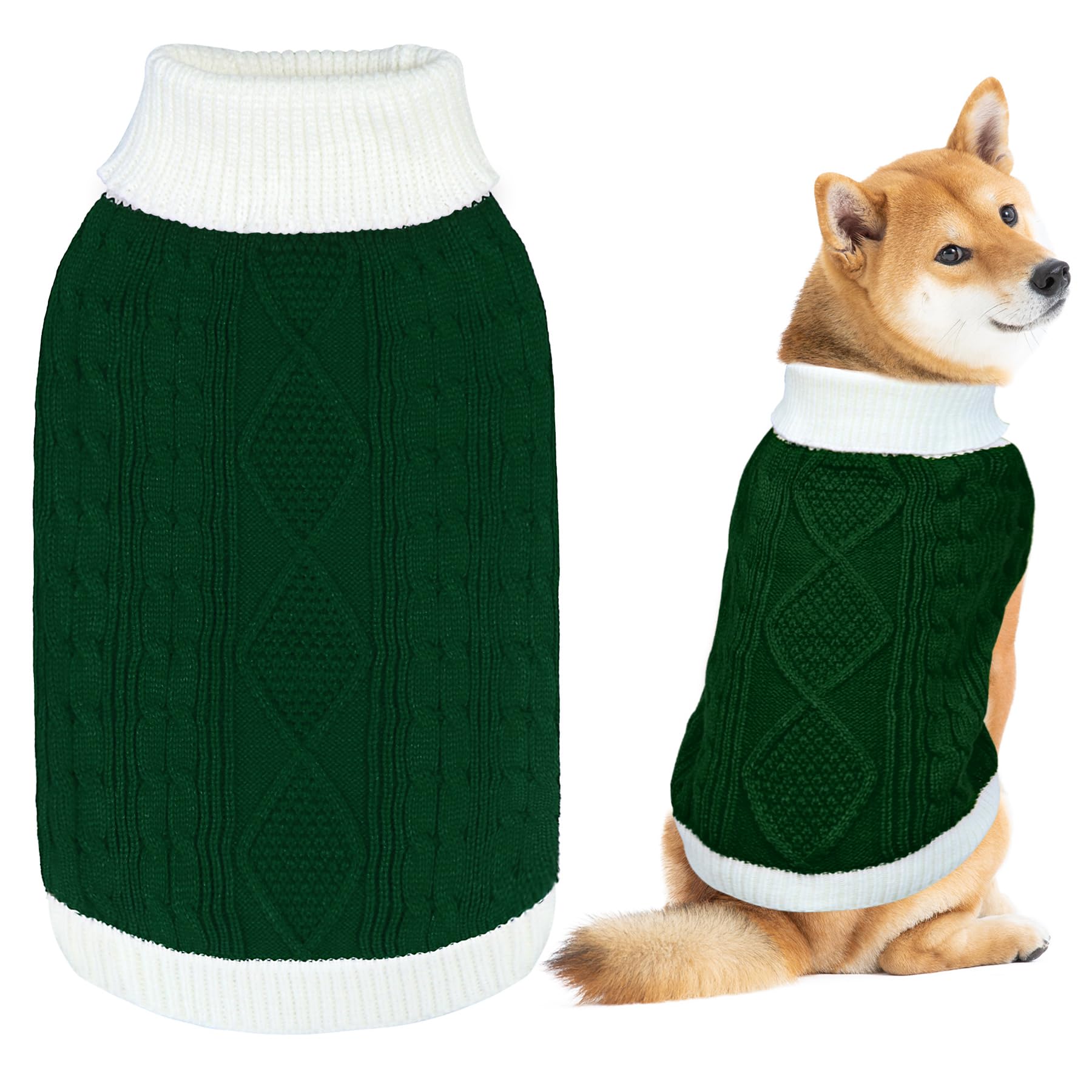 GOYOSWA Dog Christmas Sweater Knitted Turtleneck Dog Sweater Warm Christmas Outfit Clothes for Small Medium Large Dogs Pets (Green, X-Large)