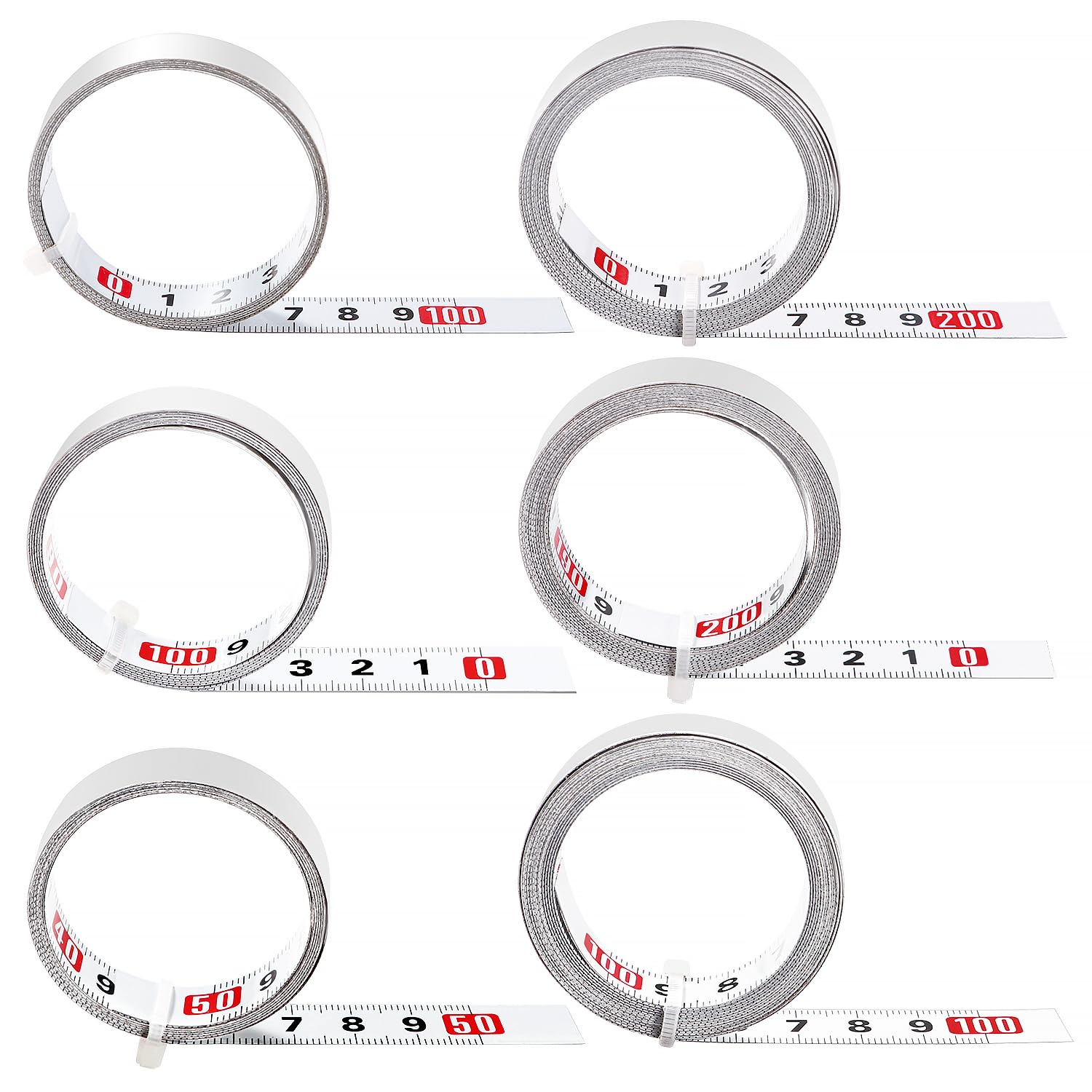 YIXISI 6 Piezas 1m 2m Cinta Metrica Autoadhesiva, Regla de Escala Métrica Autoadhesiva, para Herramientas de Carpintería T-Track Router, 6 Especificaciones Diferentes, Blanco