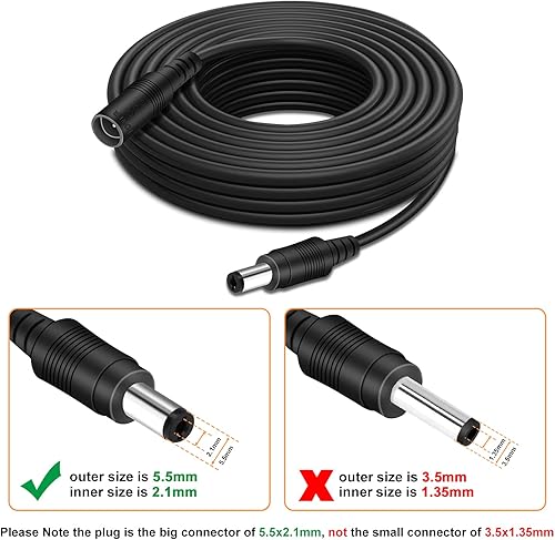 Miniatura 3 de Cable de extensión de alimentación CC de 16.5 pies, enchufe de 0.083 in x 0.217 in, compatible con cable adaptador de CC de 12 V para cámara de Negro