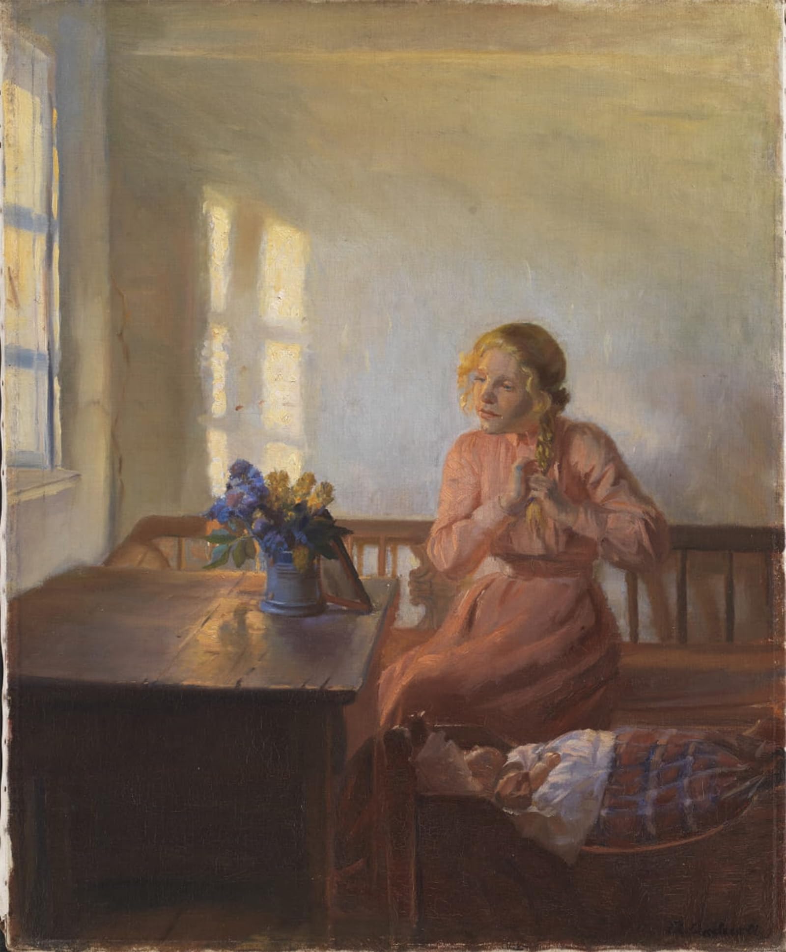 POSTERIIk Famous Modern Artwork Art Mural a Young Girl Plaiting Her Hair by Anna Ancher Oil Paintings Pictures for Home Decor 60x90cm