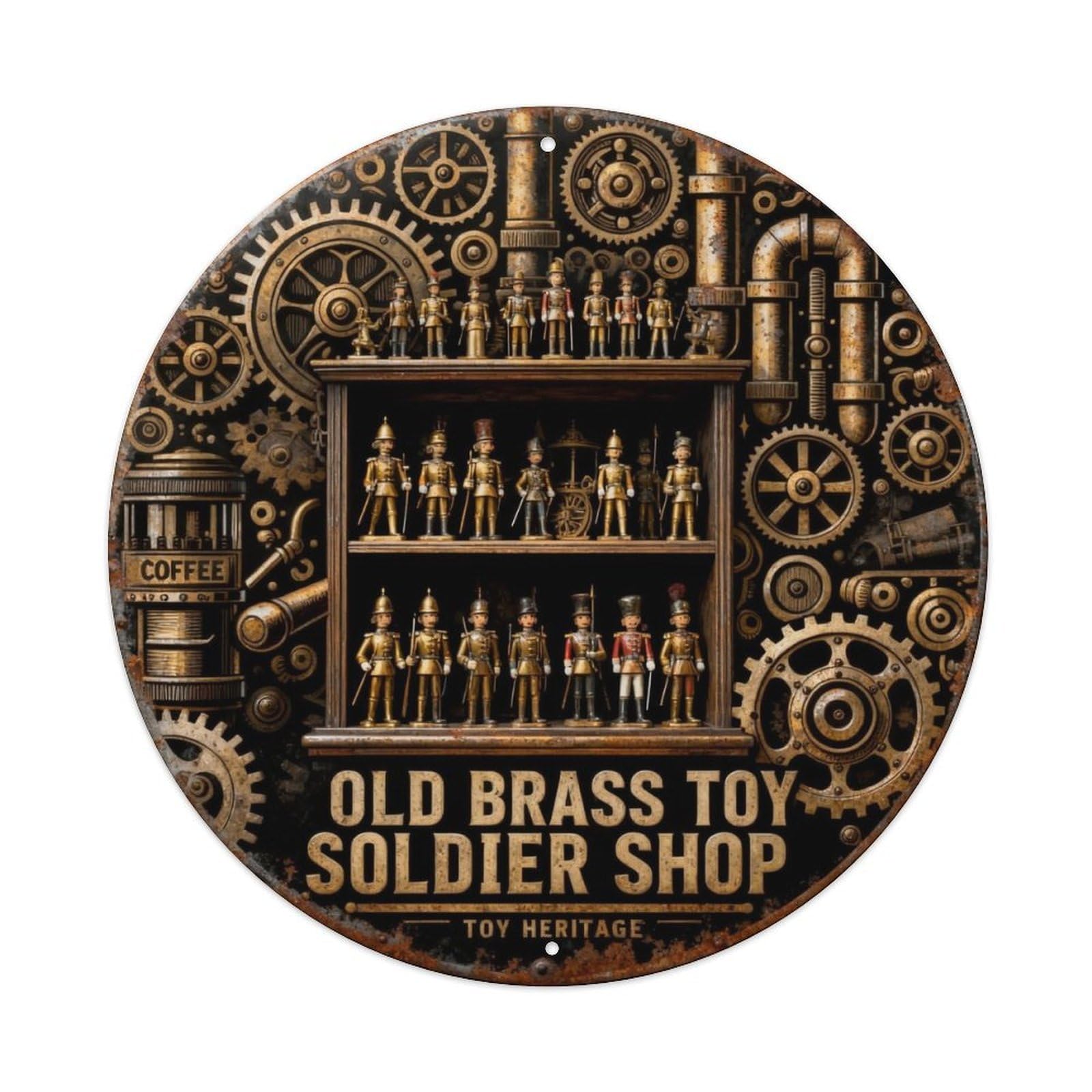 OLD BRASS TOY SOLDIER SHOP Metal Tin Sign Plaque
