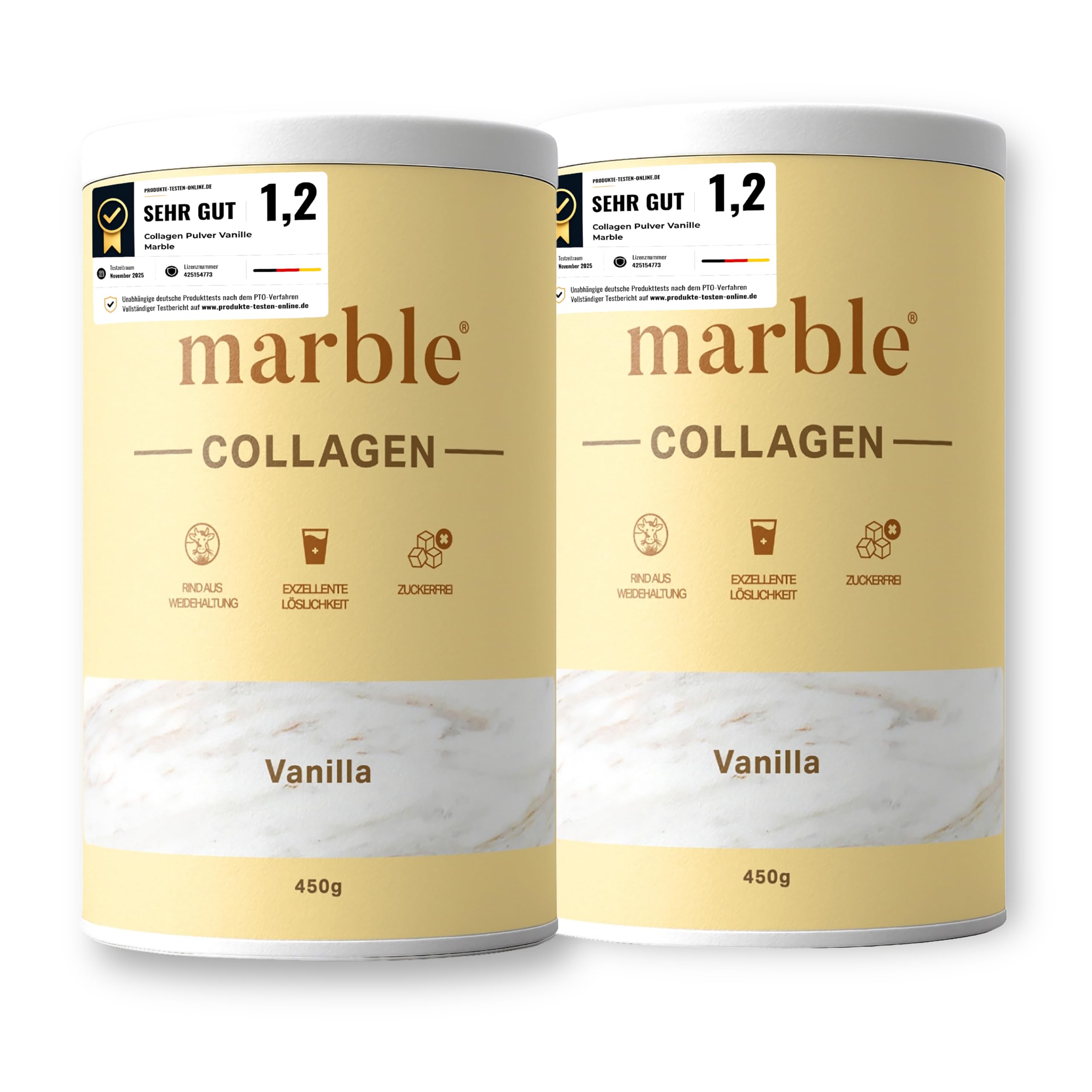 marble® Collagen Pulver 450 g - Collagen Peptide - 60 Tage risikofrei testen - Aminosäuren Komplex hochdosiert - Kollagen Pulver in Pappdose ohne Plastiklöffel