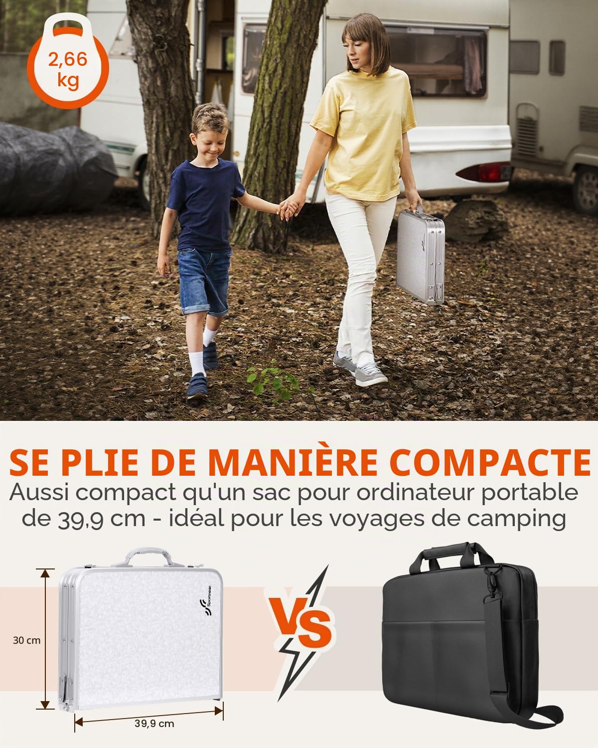 Table de Camping Pliante Sportneer 4 Hauteurs Réglables 60×40 cm Aluminium