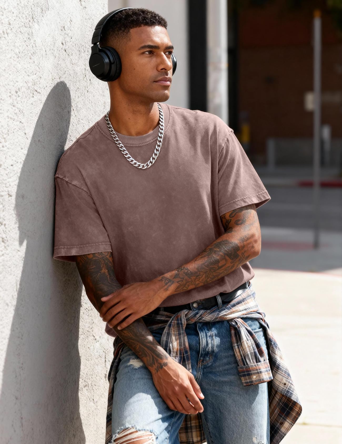 Eisctnd 4er-Pack Herren Oversized T-Shirts Heavy Cotton Vintage Tee Loose Fit Baggy Kurzarm Casual Streetwear Unisex Tops