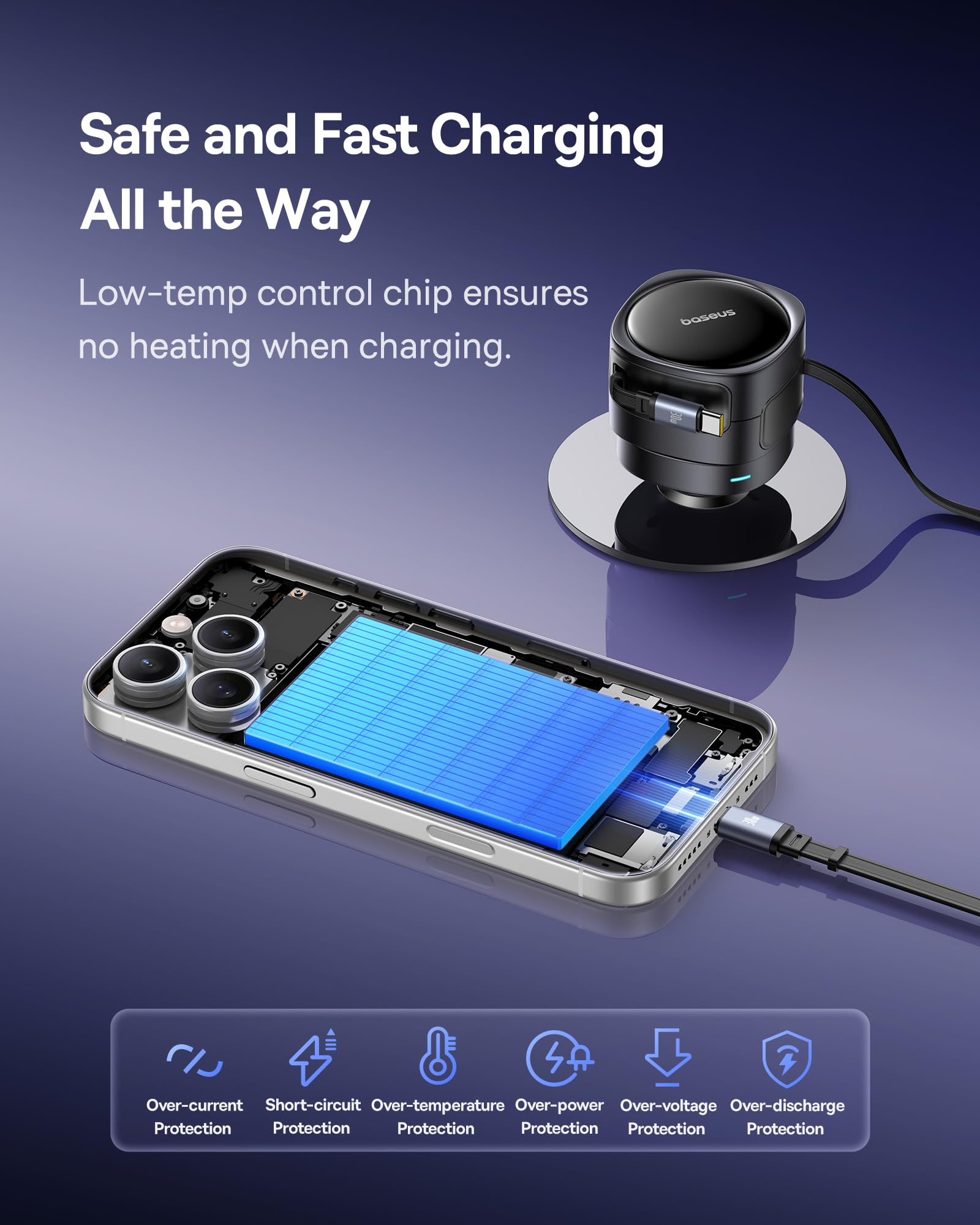 Baseus Enjoyment Max Cargador de coche C+L Cables 60W Cosmic Black