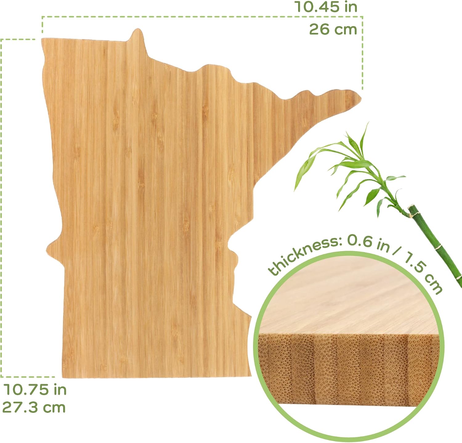 BambooMN Minnesota Silhouette Bamboo Serving and Cutting Board - 1 Unit - 10.75" x 10.45" x 0.6"