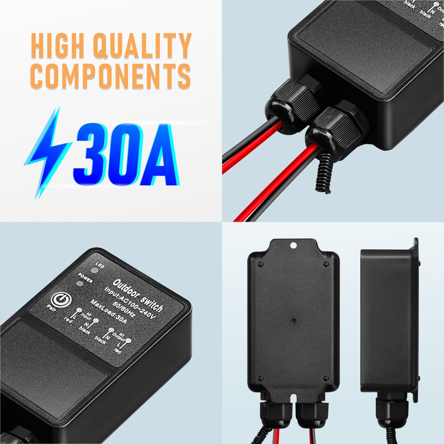 IP65 waterproof rating illustration with rain, snow, and sun icons