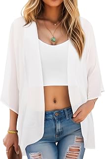 Women's Chiffon Kimono Loose Casual Open Front Cover Ups