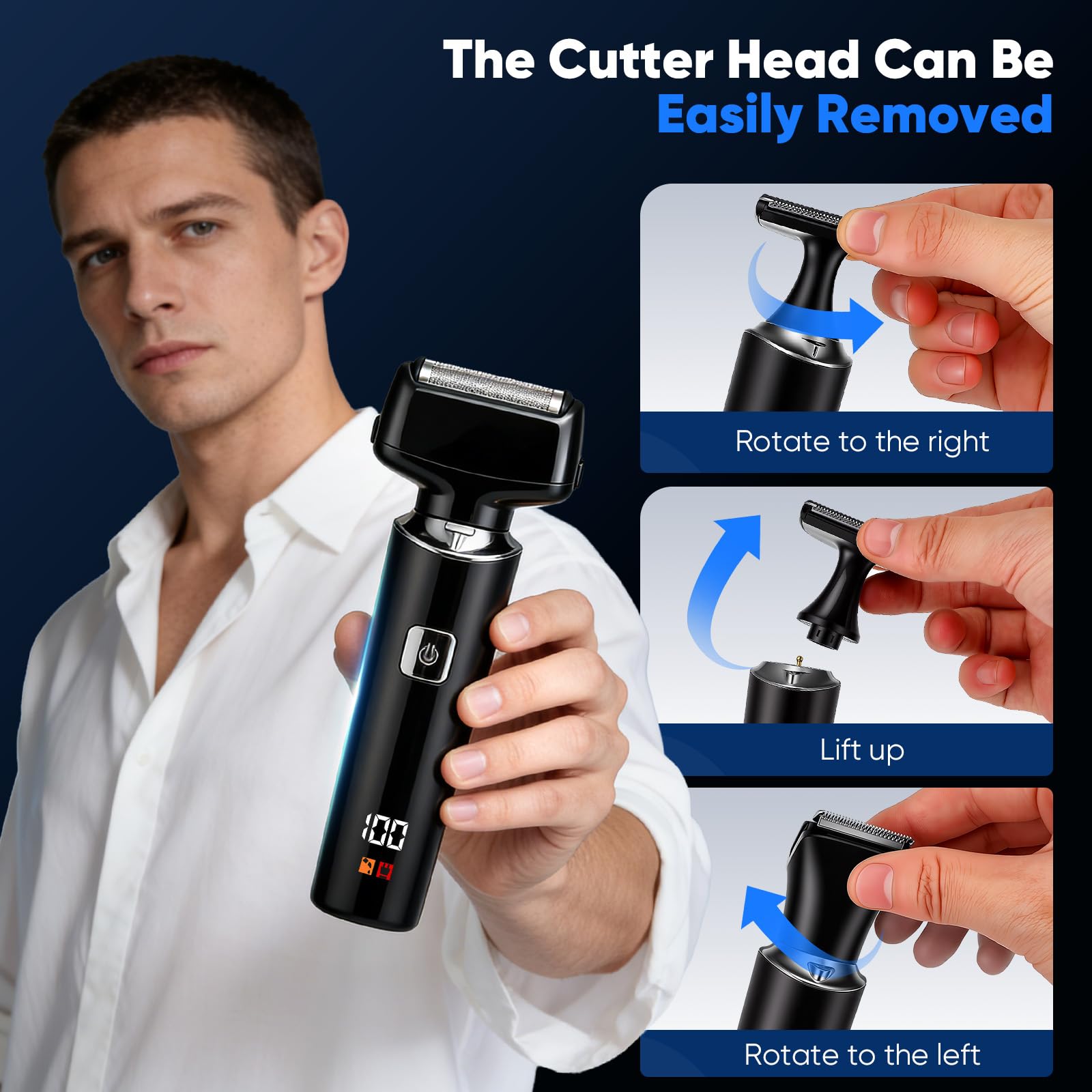 Rasoir électrique pour Le Dos pour Hommes, 5 en 1 Tondeuse Intime Homme, Tondeuse pour Hommes avec Extensible poignée, étanche IPX7 et écran LED, Tondeuse à Poils corporels sans Fil