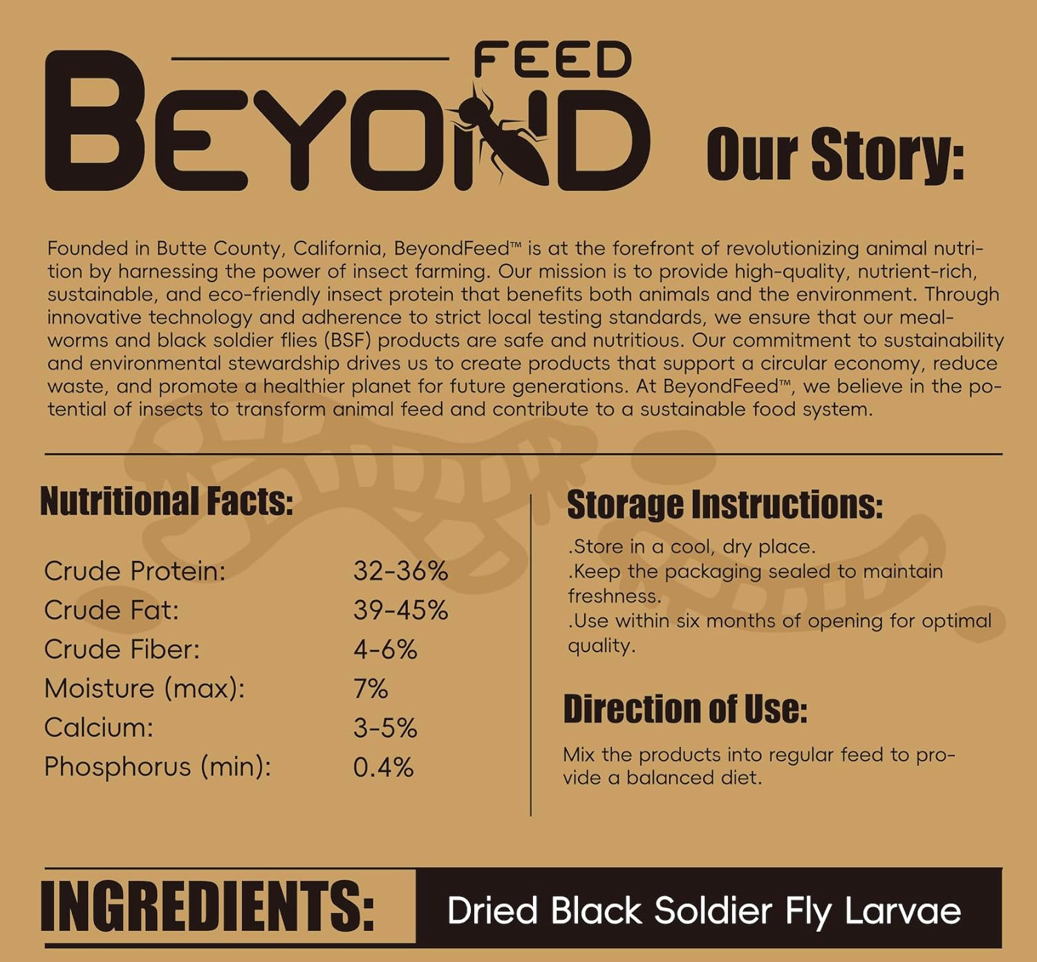BeyondFeed™ Dried Black Soldier Fly Larvae - Nutrient-Rich, Sustainable Feed for Chickens, Ducks, Birds, Reptiles, Fish, Hamster, Turtles and More (11lbs/ 5kg Package)