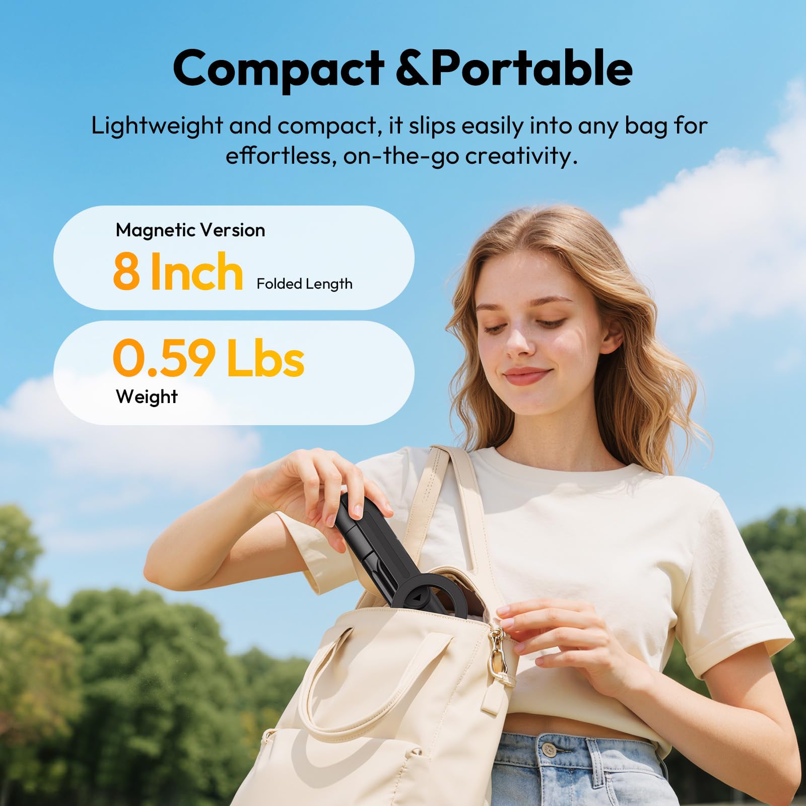 ULANZI SK26 Treppiede magnetico 113 cm per selfie stick magnete 15 N, Magpod iphone, Apertura con un clic, Mini tripod estraibile, inclinabile a 200°, telecomando 10 m, Compatibile con iPhone 17-12