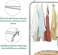 Vista 6 de JIUYOTREE Perchero de Metal para Ropa de 43.3 Pulgadas Perchero de Ropa Abrigos con Estante Inferior Perchero de Ropa para Colgar Ropa Abrigos Gris