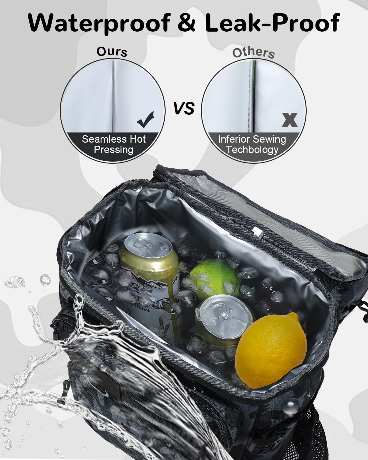 Mochila Nevera Táctica, Mochila Térmica de 30 Latas Aislada y a Prueba de Fugas, 30L Bolsa de Picnic Impermeable para Playa Almuerzo Picnics Senderismo
