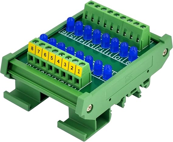 DIN Rail Mount 16 LEDs Indicator Light Module, Support 5~50VDC Common Positive/Negative (Blue)