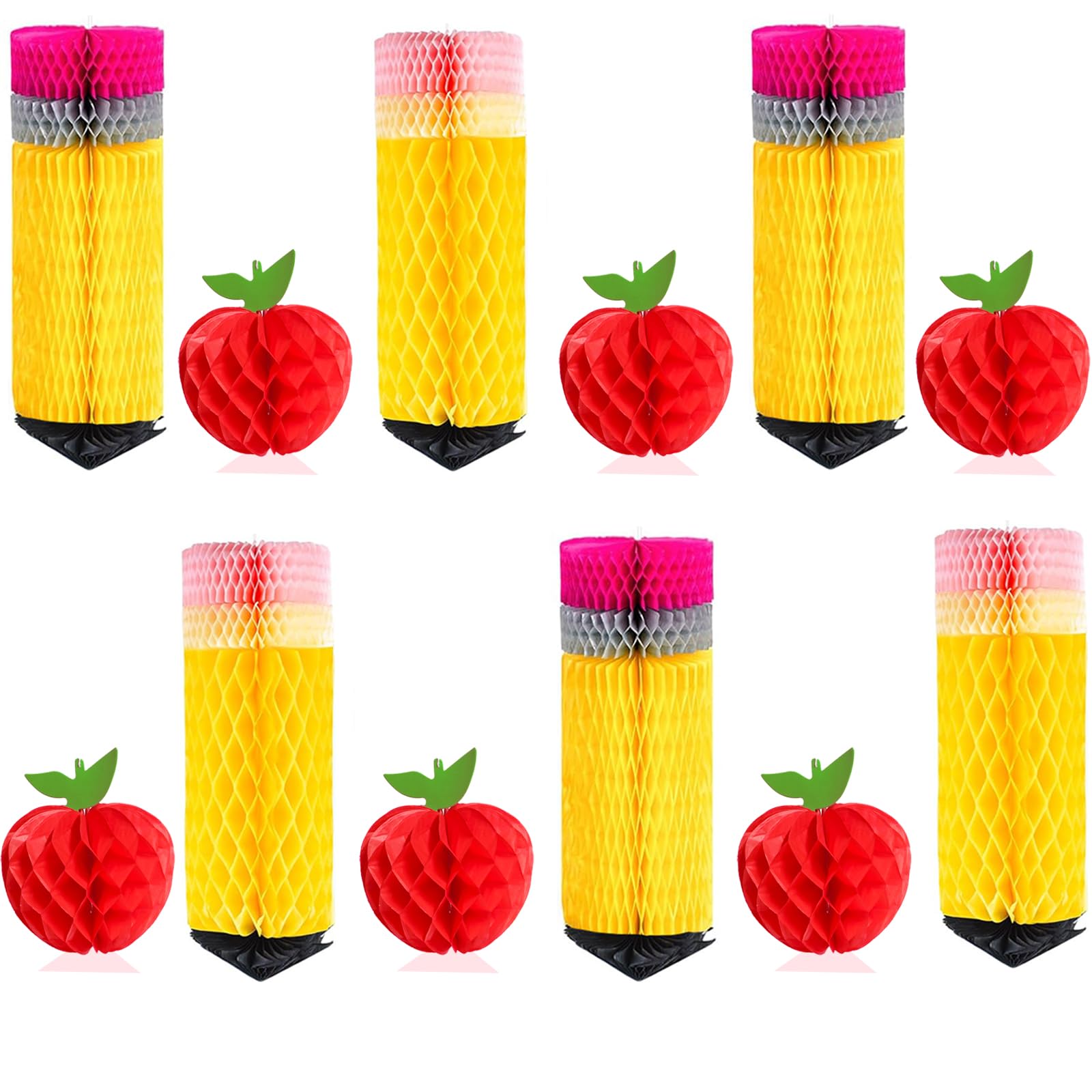 12Pcs Back to School Hanging Honeycomb, Pencil Apple Classroom Hanging Decorations (Classic)