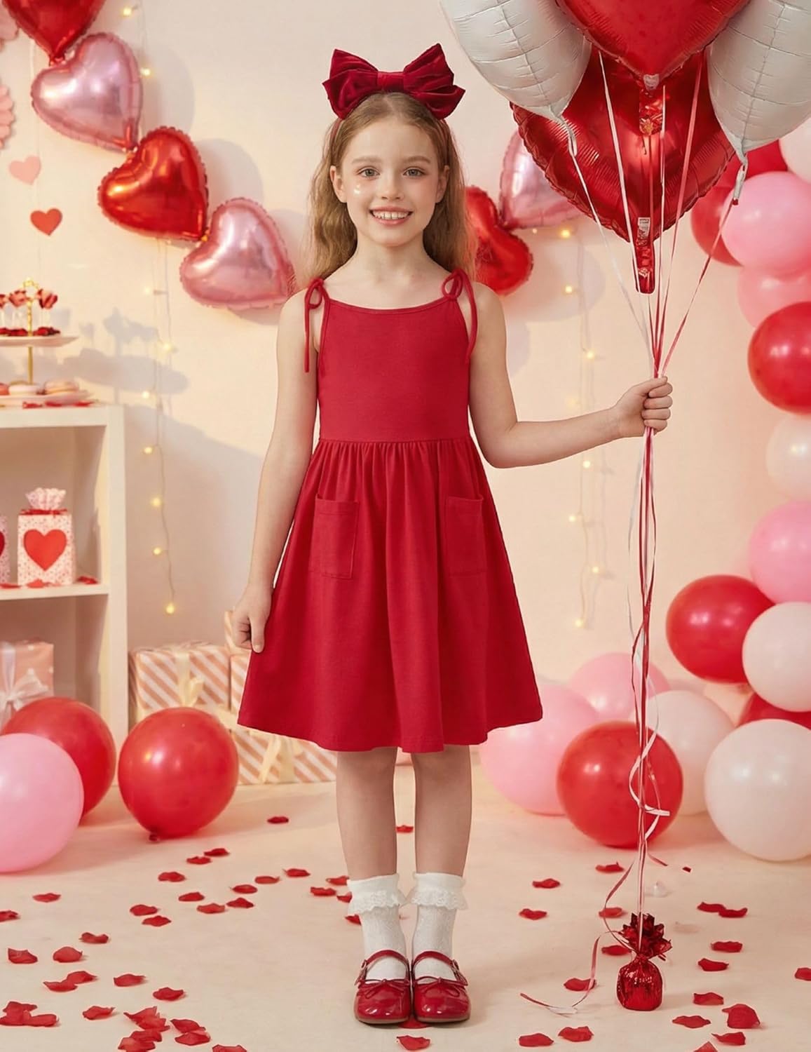 Arshiner Toddler Summer Dress Little Girls Sleeveless Bowknot Sundress Casual Beach Party Dresses with Pocket - Image 2