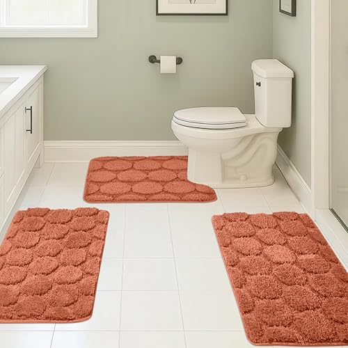 Miniatura 17 de Juego de 3 alfombras de baño suaves y absorbentes, peludas, suaves, antideslizantes, para ducha, bañera, lavable a máquina