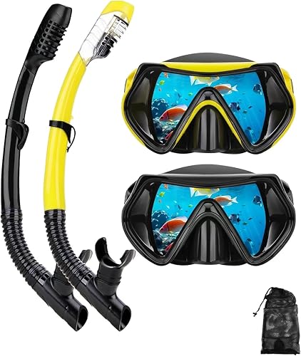 Miniatura 8 de Equipo de esnórquel para adultos, juego de máscara de esnórquel en seco, juego de máscara de buceo para adultos, máscara de buceo panorámica