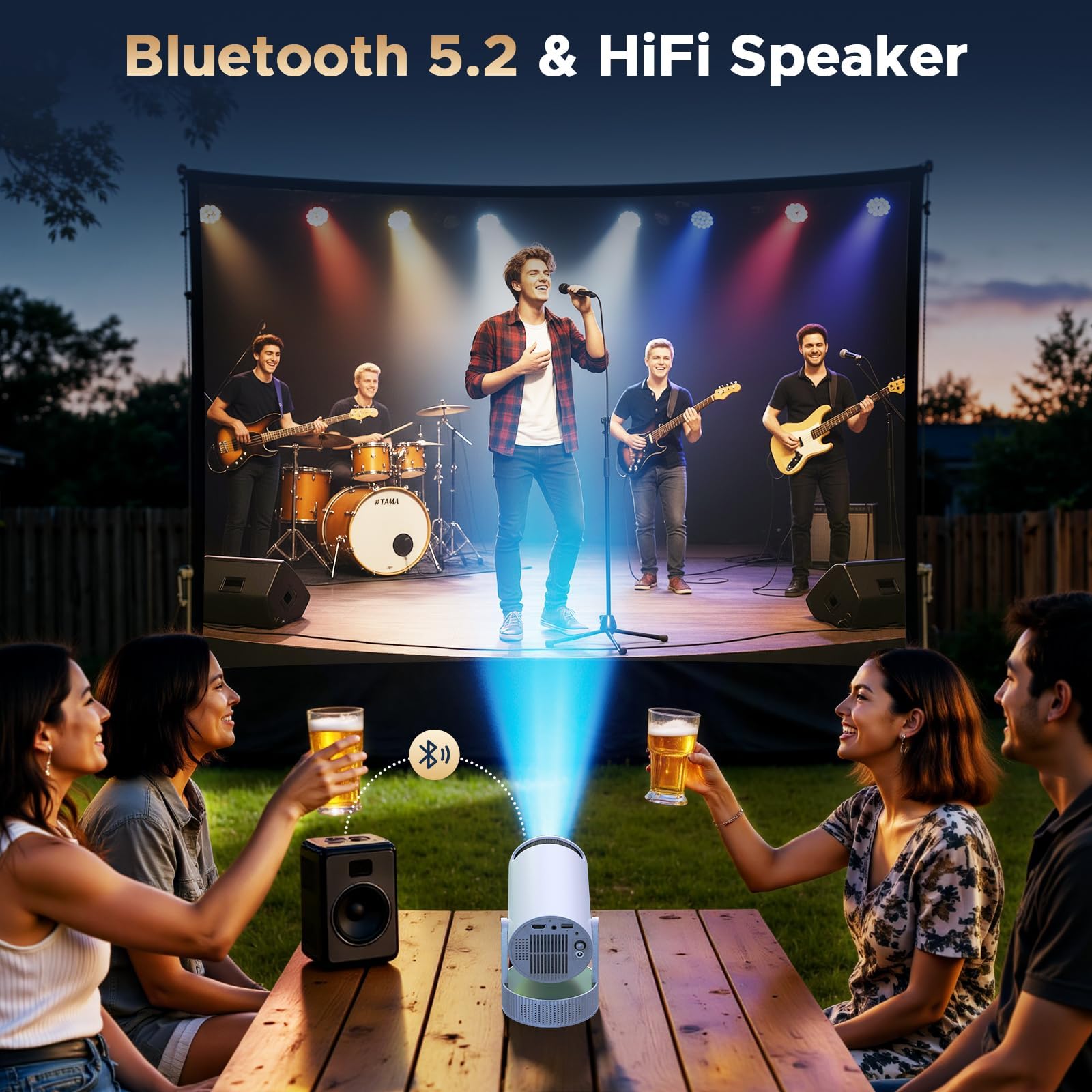 4K Mini Beamer mit Akku, Android 11.0, WiFi 6 Bluetooth 5.2, 220° Rotation, Auto Keystone – Tragbarer Projektor für Heimkino & Outdoor