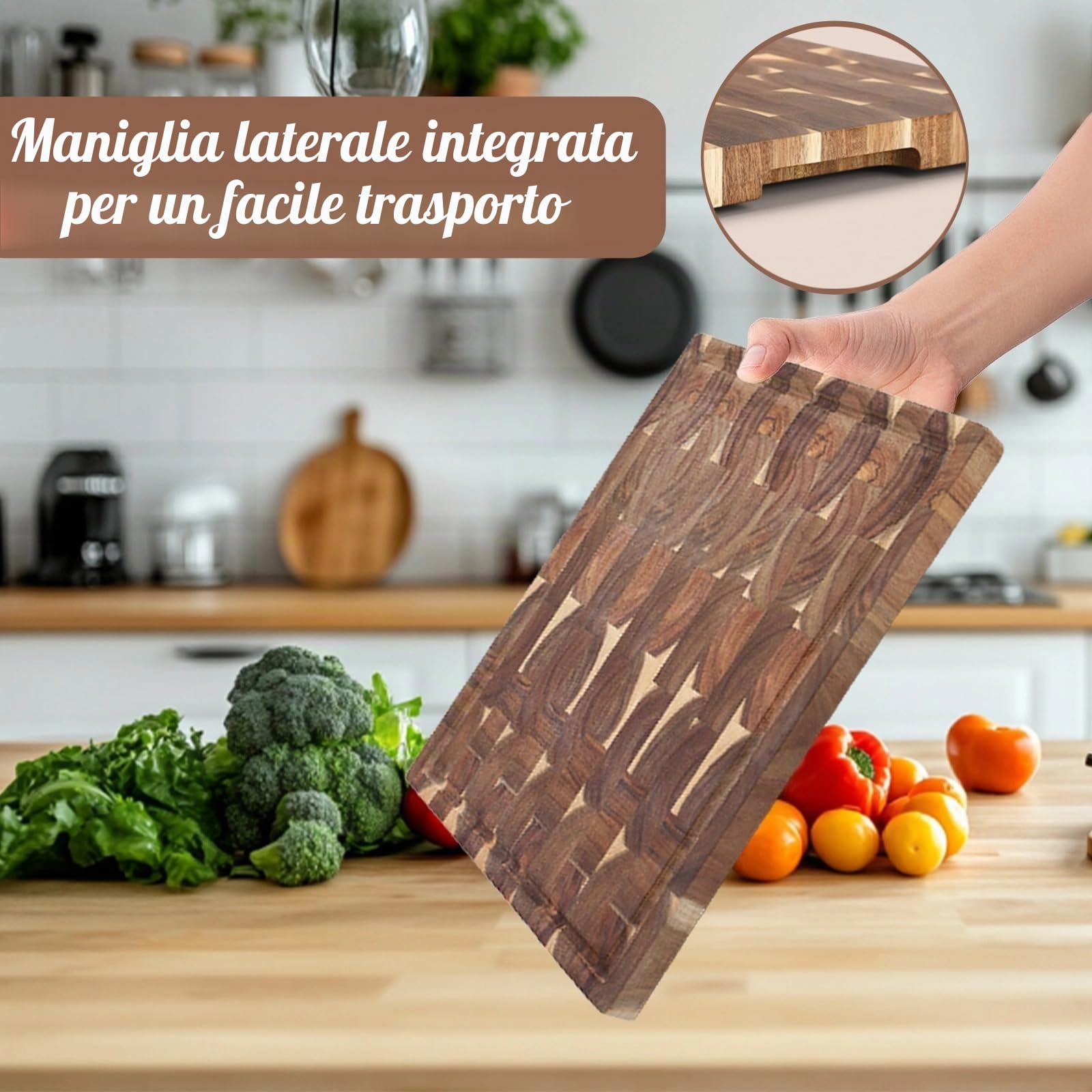 Tagliere in Legno di Acacia 40 × 30 × 4 Cm | Ampia Superficie, Piedini Antiscivolo E Maniglie Integrate, Delicato Sulle Lame E Ideale Per Servire