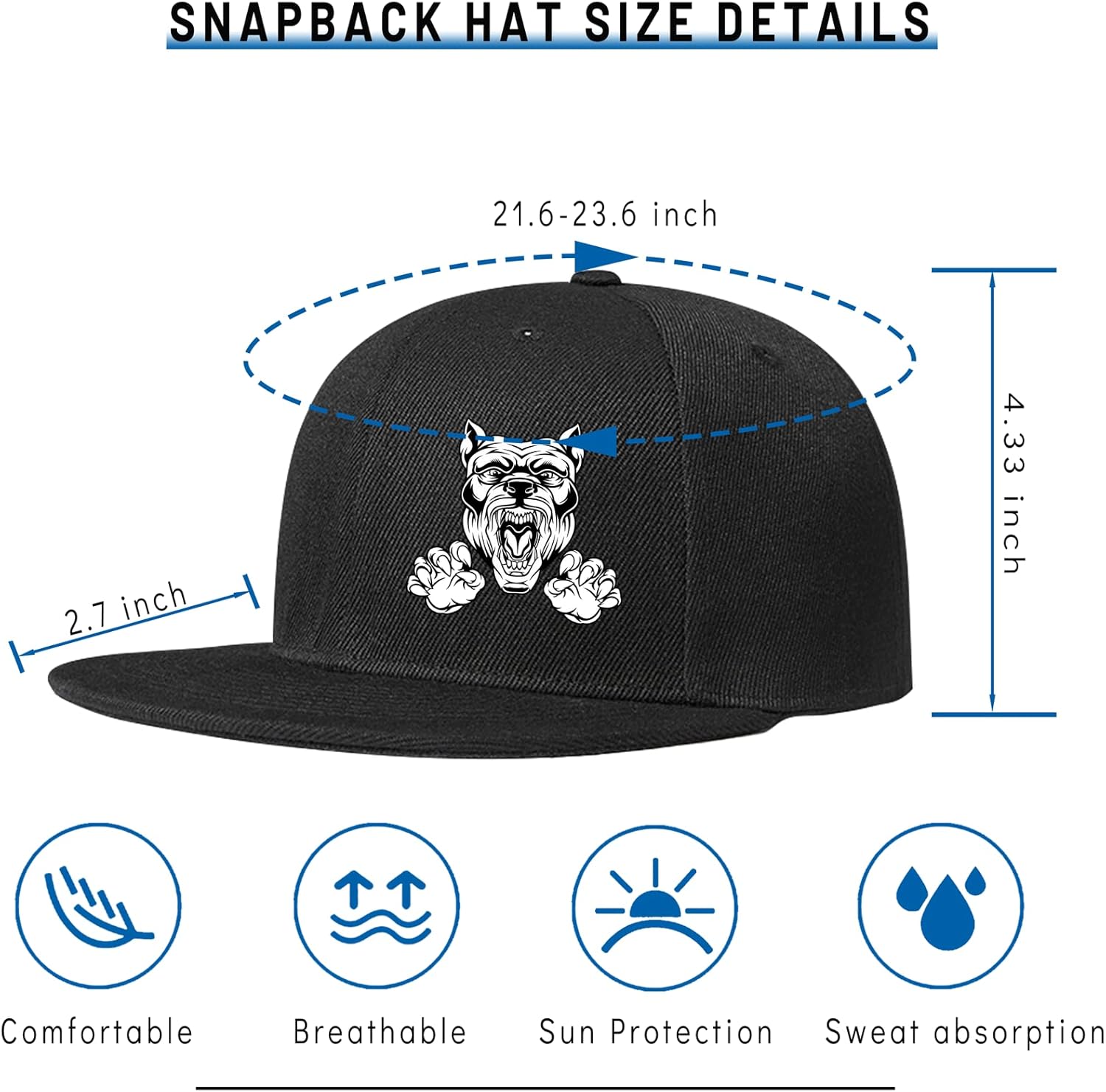 Mens Snapback Hats Flat Bill Brim Hats for Men Baseball Cap Fitted Hats Skull Decor Skeleton Hand Rose Flower Floral - Image 2