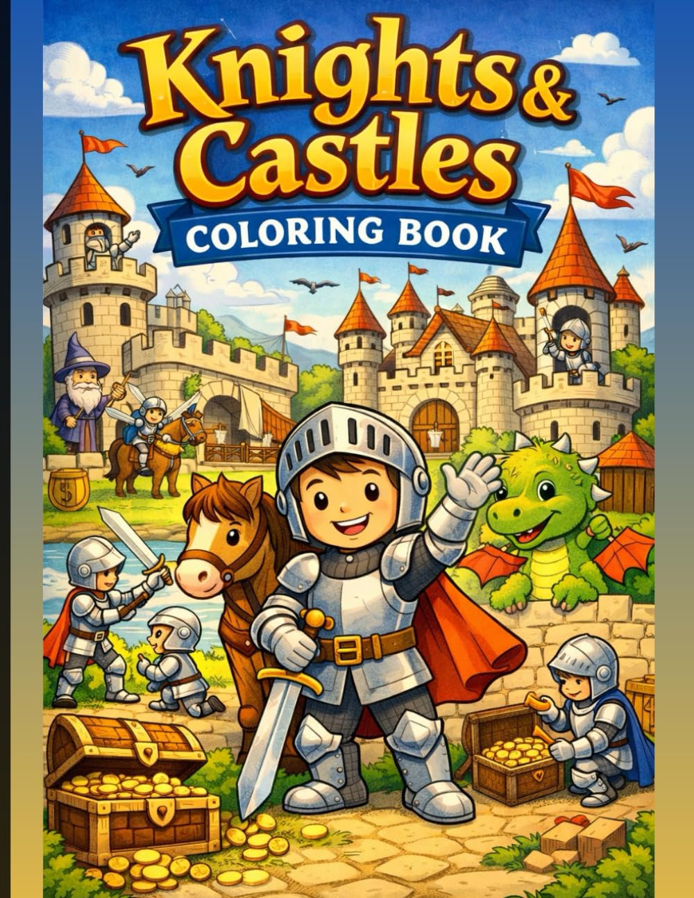 Knights & Castles Coloring Book for Kids: Fun and Easy Medieval Scenes with Brave Knights, Friendly Dragons and Magical Castles for Children Ages 4–8