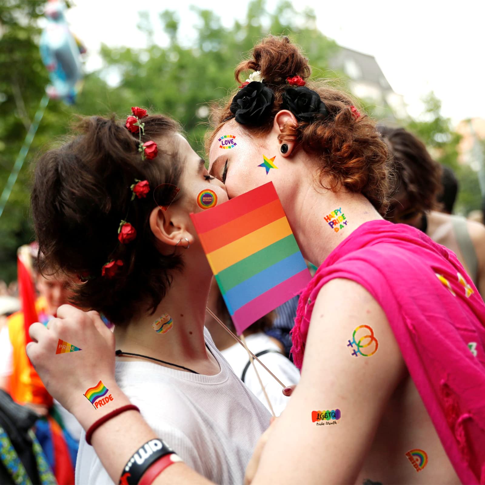 PHOGARY LGBT tatuaże tymczasowe (10 arkuszy, 112 sztuk) tęczowe naklejki Pride na uroczystości, imprezy gejowskie, festiwale i parady
