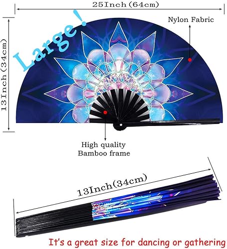 Miniatura 5 de Amajiji Abanicos plegables grandes para bailar en línea, gran abanico de golpes para botas en el suelo, baile, fiesta, decoración, festival (flor