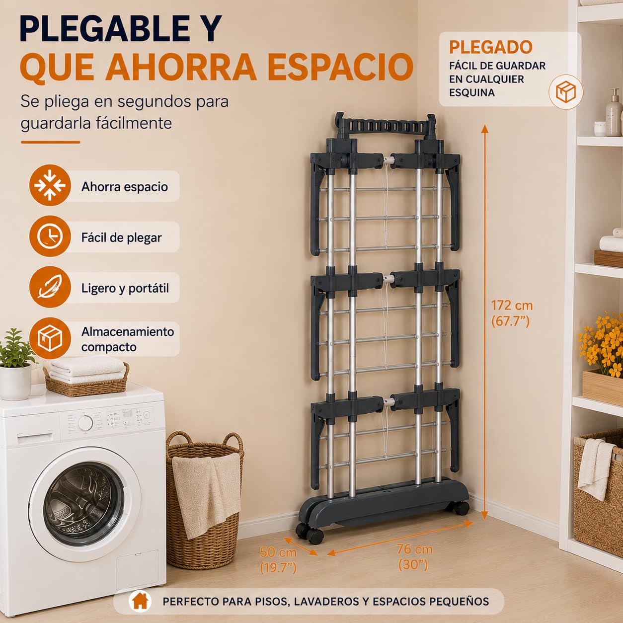 HOMEYA Tendedero Vertical Plegable con Ruedas, 4 Niveles y Ahorra Espacio