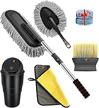 Car Cleaning Kit, 5 Piece Car Accessories Combo with Extendable Duster, Wheel Brush, Microfiber Cloth, Mini Trash Bin, Detail Brush