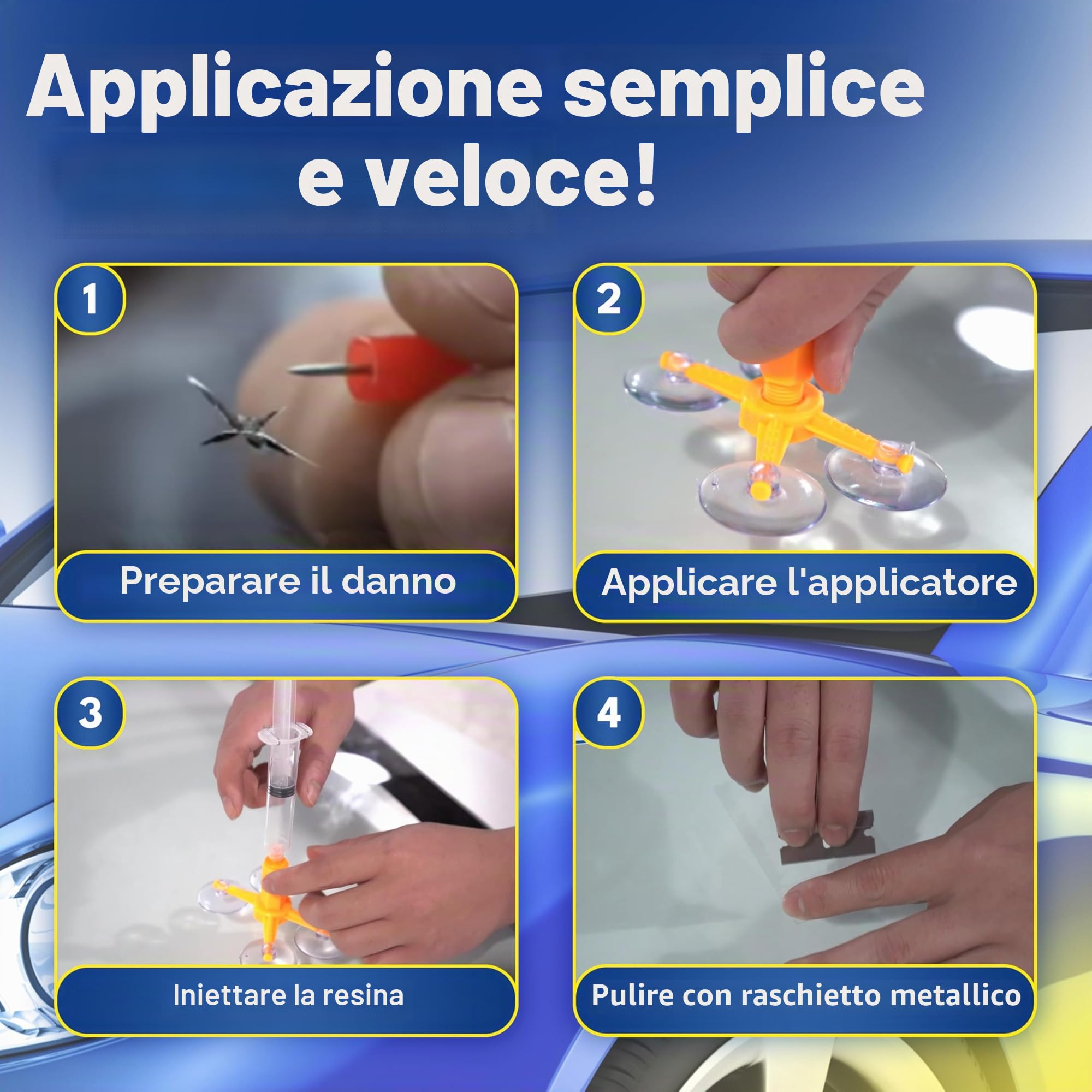 ATG® Kit riparazione parabrezza auto con lampada UV – Kit riparazione vetro auto per crepe e scheggiature | Resina riparazione parabrezza | Polimerizzazione rapida senza sole