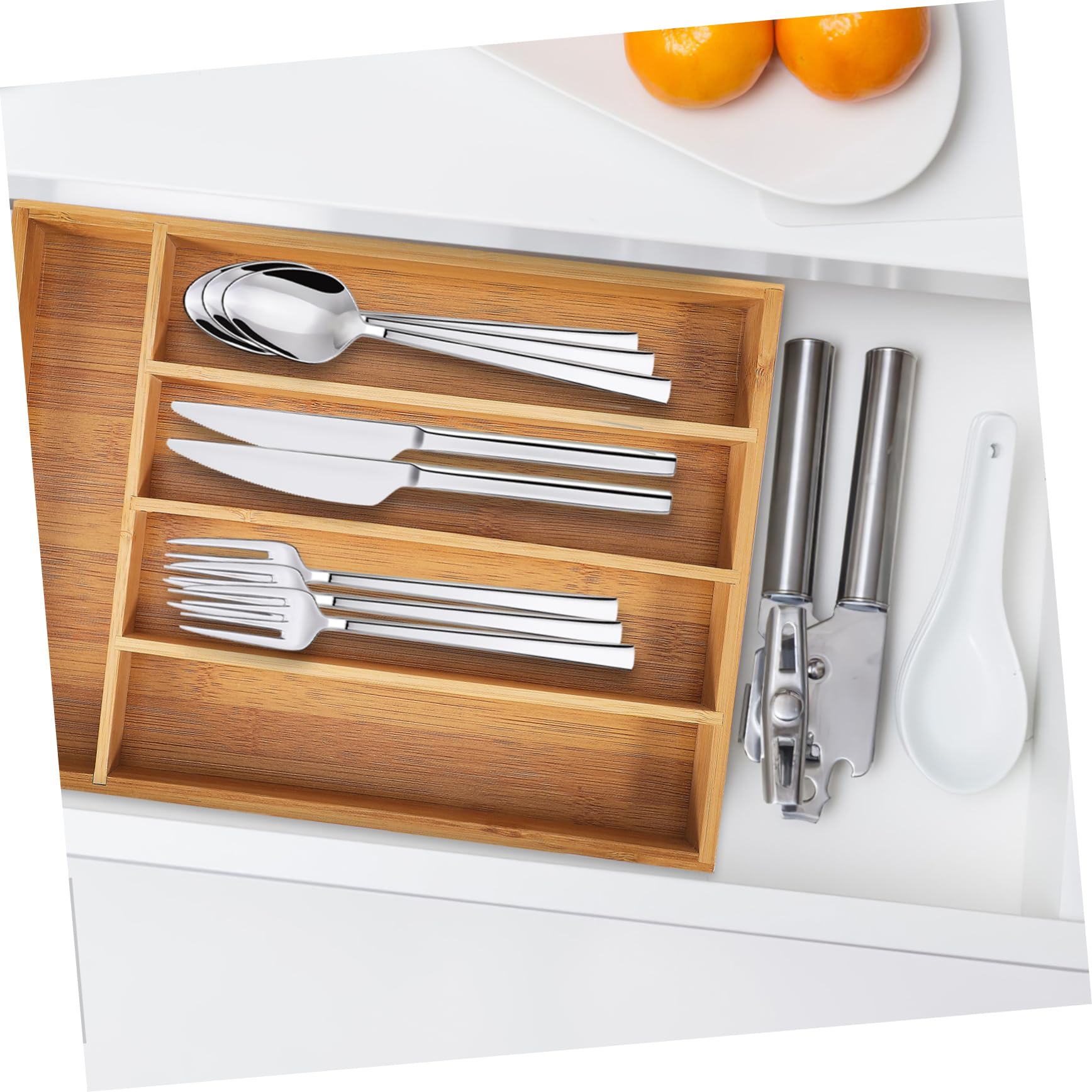 ABOOFAN Schubladeneinsätze Küche aus Bambus Robuster und Verschleißfester Küchenbesteck Organizer mit Elegantem Design für Küchenaufbewahrung